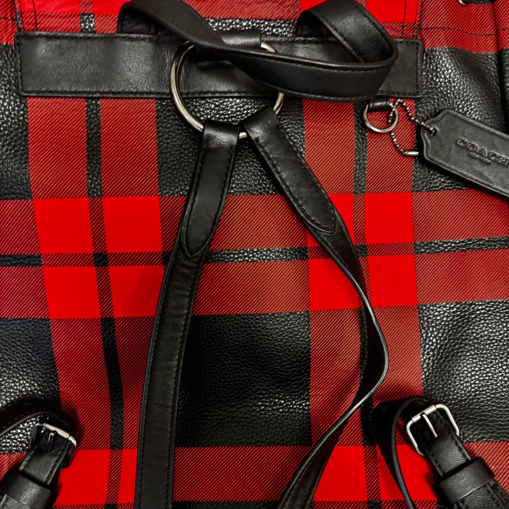 Coach Red and Black Plaid Backpack! UEC. Pockets on the front. - Picture 9 of 13